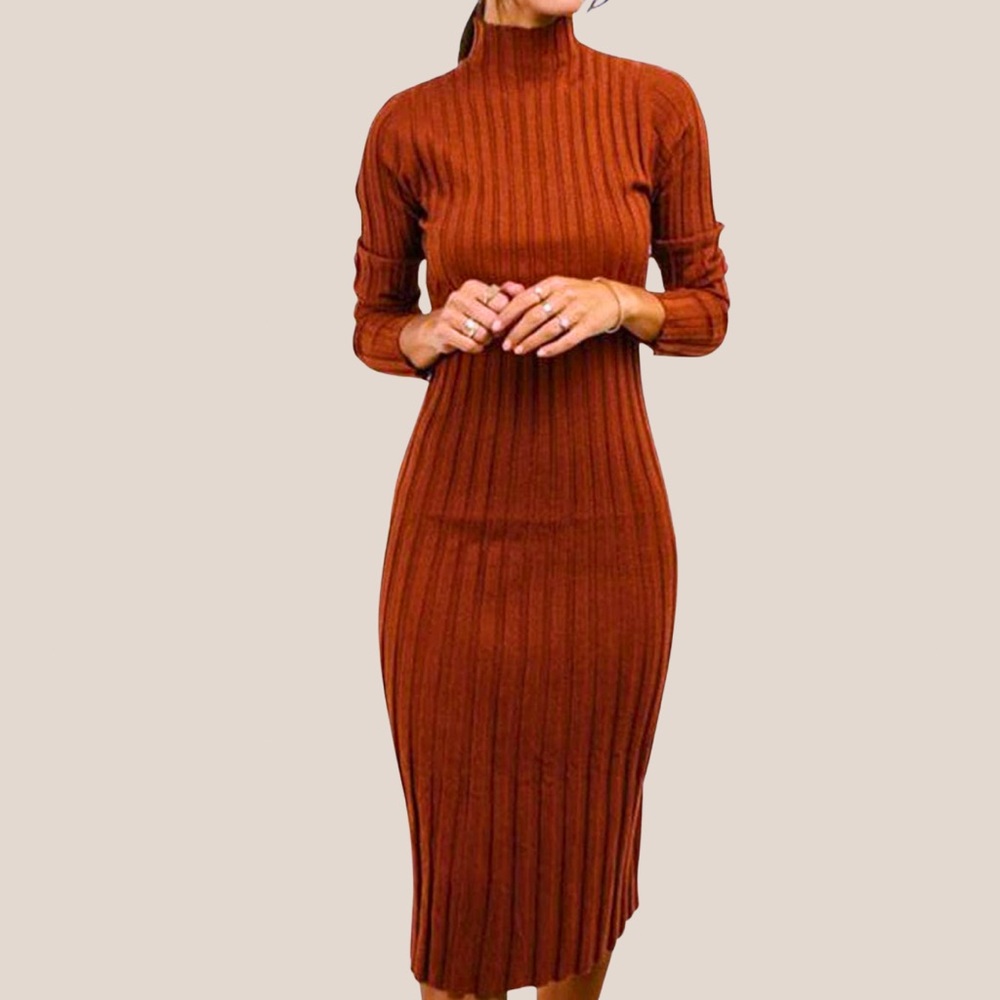 MEROKEETY Ribbed Knit Midi Dress